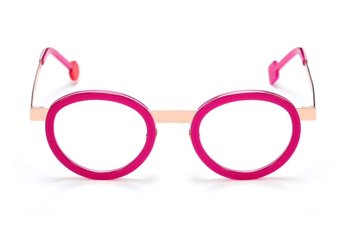 monture femme Sabine be ronde metal combine plastique or rose fushia Be lucky