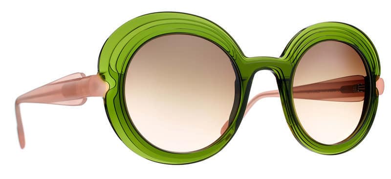 monture solaire femme Caroline Abram Kleo grande ronde verte branche rose