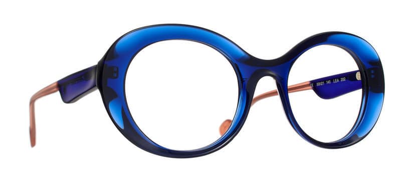 monture optique femme Caroline Abram Lea ovale bleu vif rose transparent