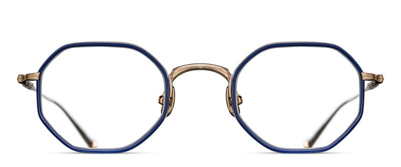 monture optique homme Matsuda M3086 hexagonale bleu bronze titane vintage