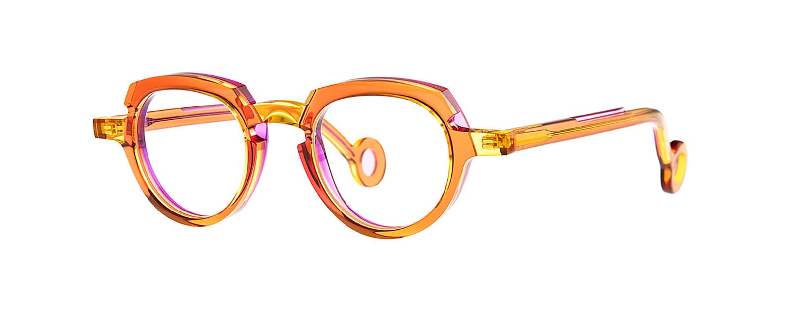monture optique femme theo andy ronde jaune orange transparente violet