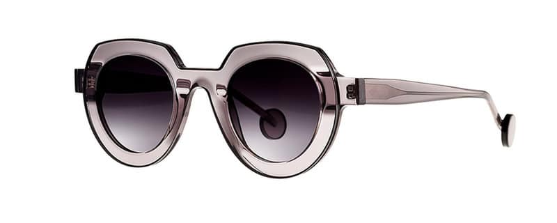 monture solaire femme theo josef ronde acetate grise translucide