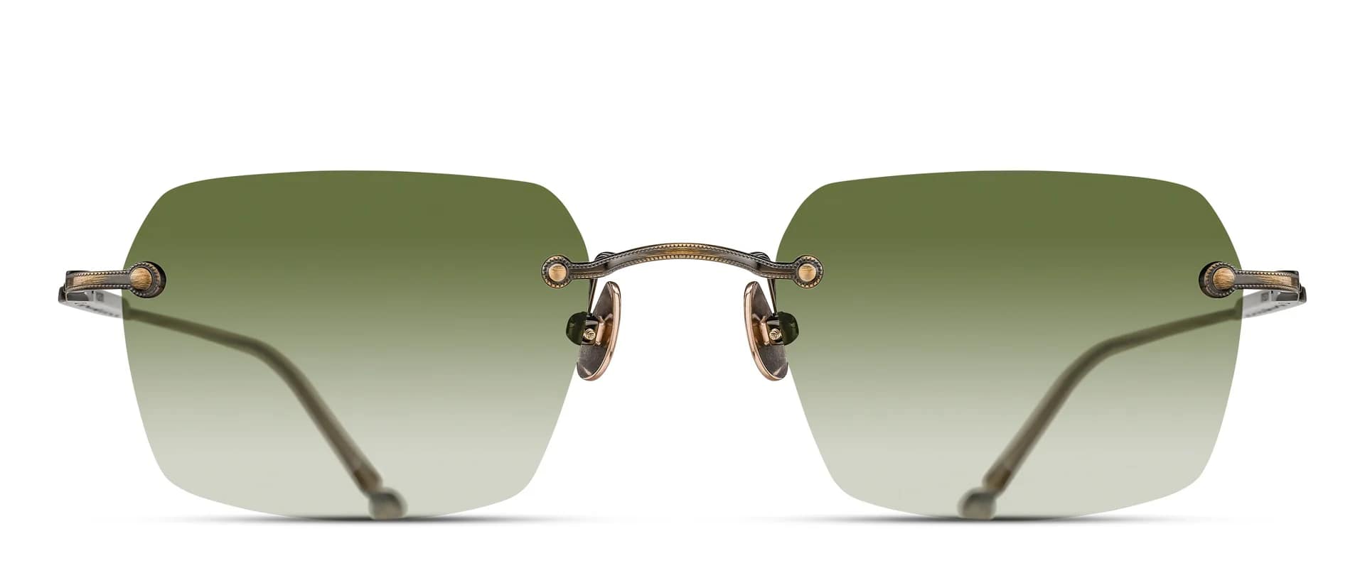 monture solaire homme femme matsuda M5008 rectangulaire percée sans monture titane antique gold verres vert