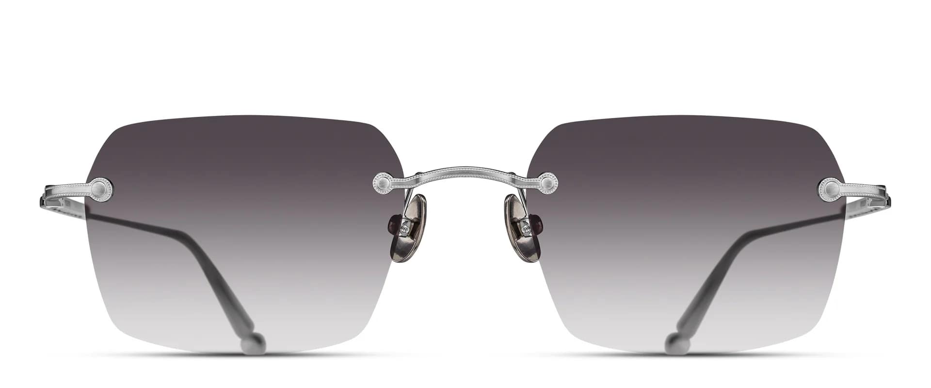 Lunettes solaire Matsuda M5008 BS en finition argent, vue face, monture rimless avec verres dégradés gris fumé