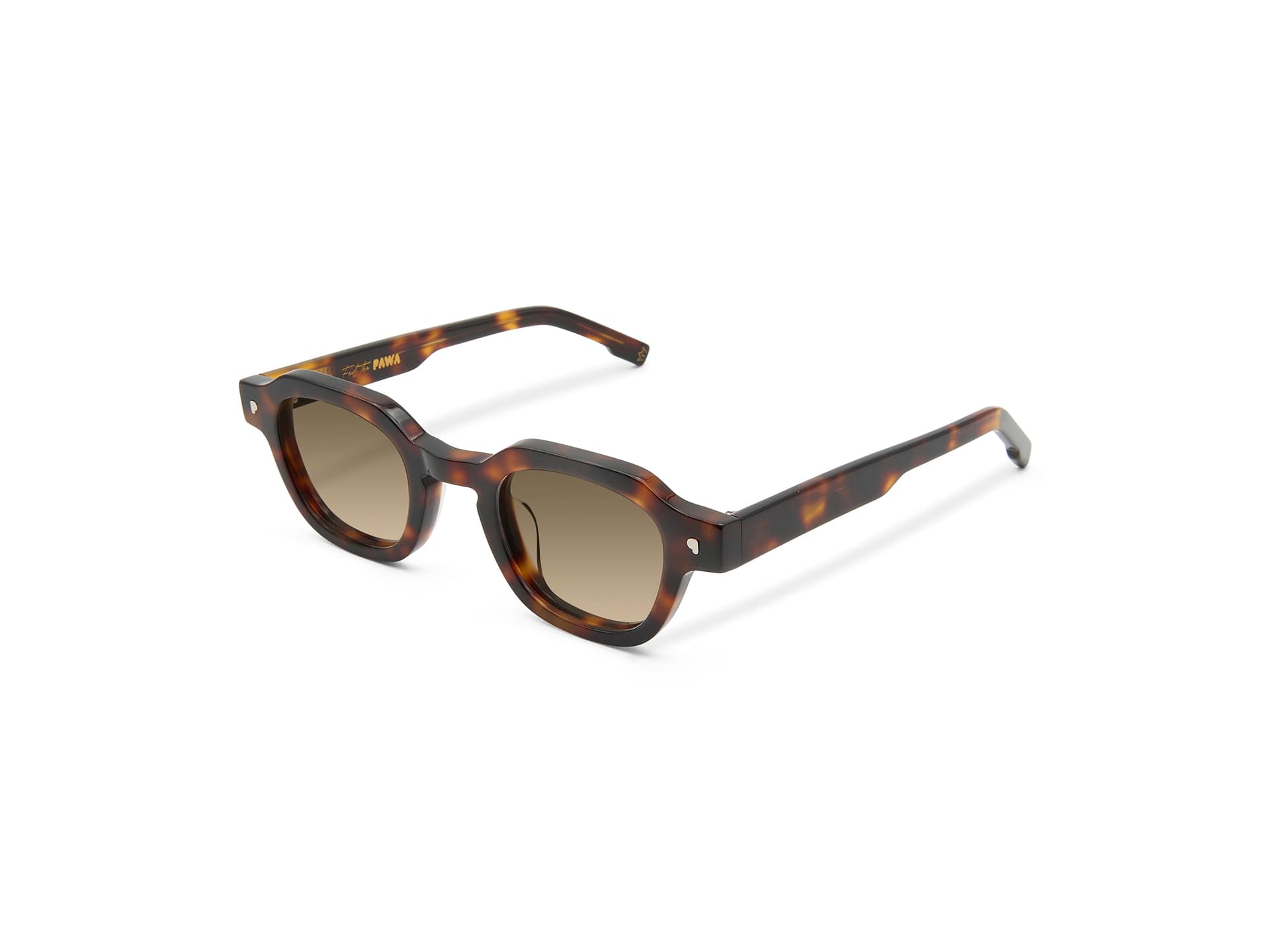 Monture créateur PAWA Ginza en acétate écaille ambrée et verres brun dégradé vue 3/4 opticien Paris 1er