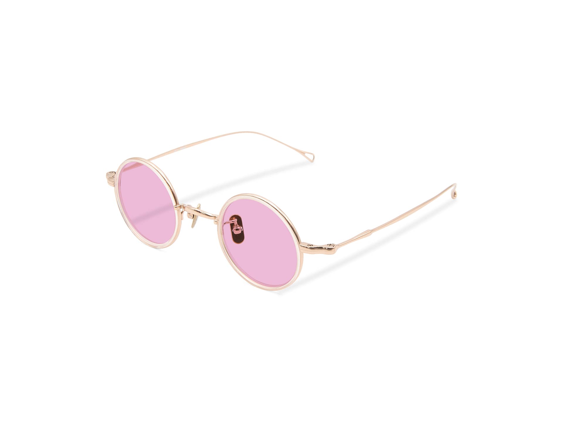 Monture ronde PAWA Eyewear Tokyo en métal doré avec verres teintés rose vue trois quarts opticien Paris 1er rue de Rivoli