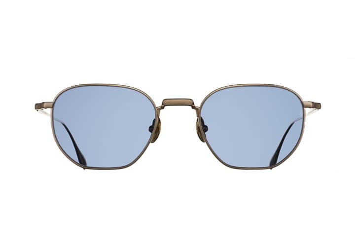 Lunettes de soleil hexagonales Massada REQUISITE Brushed Rose Gold avec verres bleus de face